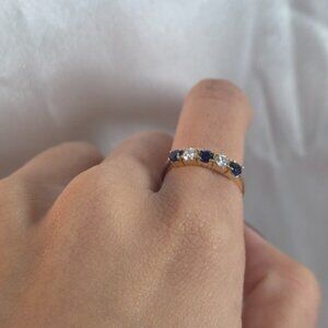 14Kt Gold 0.50 Ct 5 Stone Blue Sapphire & Lab Grown Diamond Ring